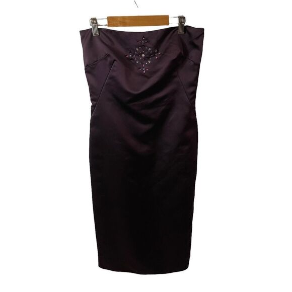 Rebecca Taylor Plum Satin Strapless Embellished Dress Size 6 - Picture 1 of 10